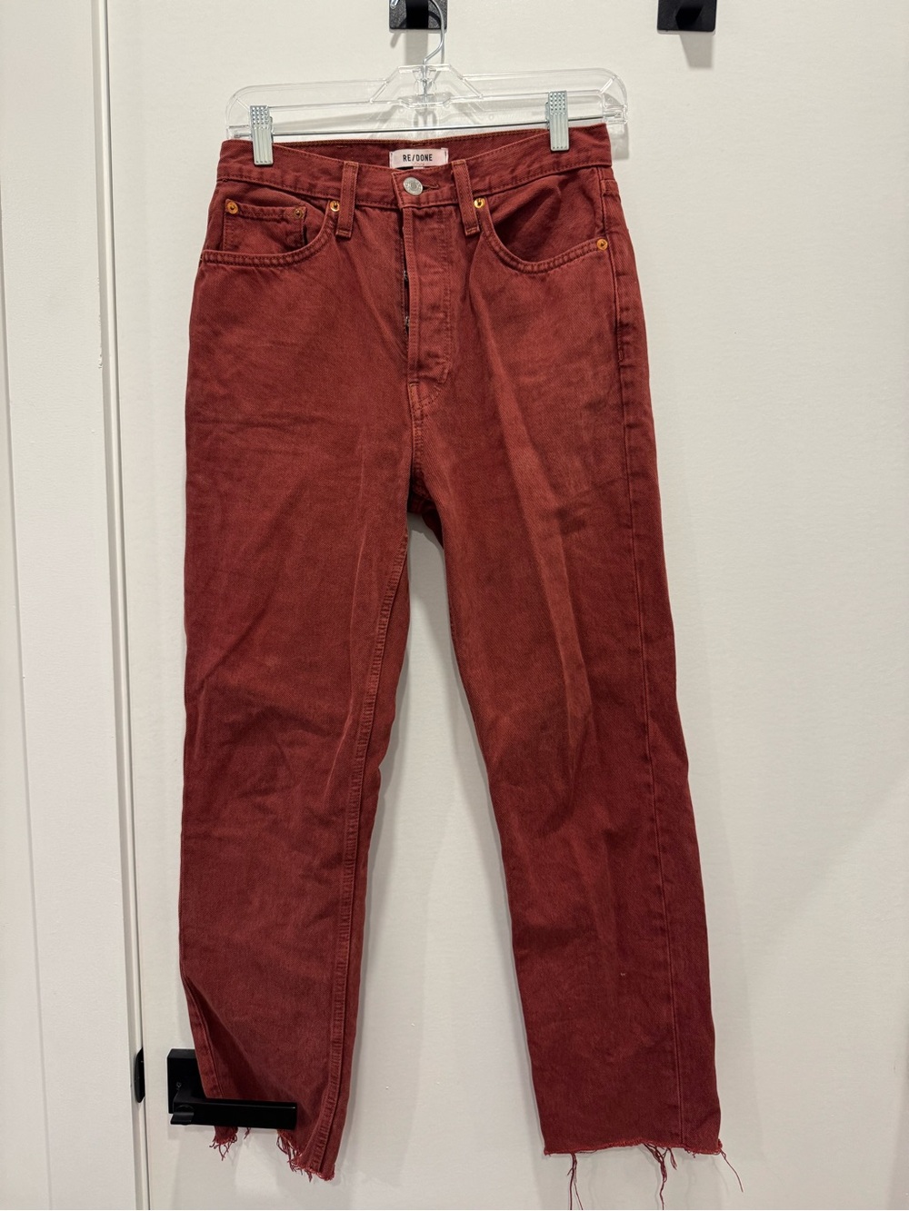 Re/Done Women's Straight Leg Jeans in Rust Red